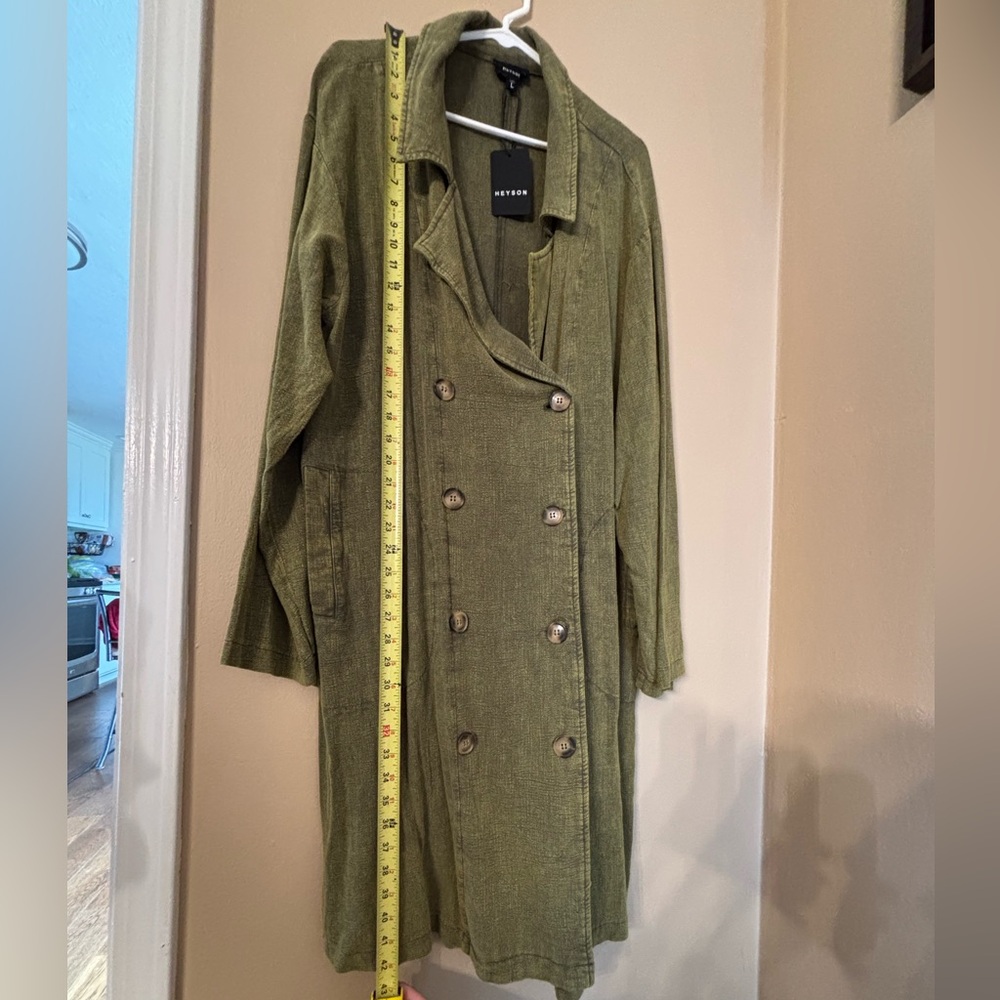 NWT Heyson olive green women’s button trench coat jacket size L - Picture 7 of 12